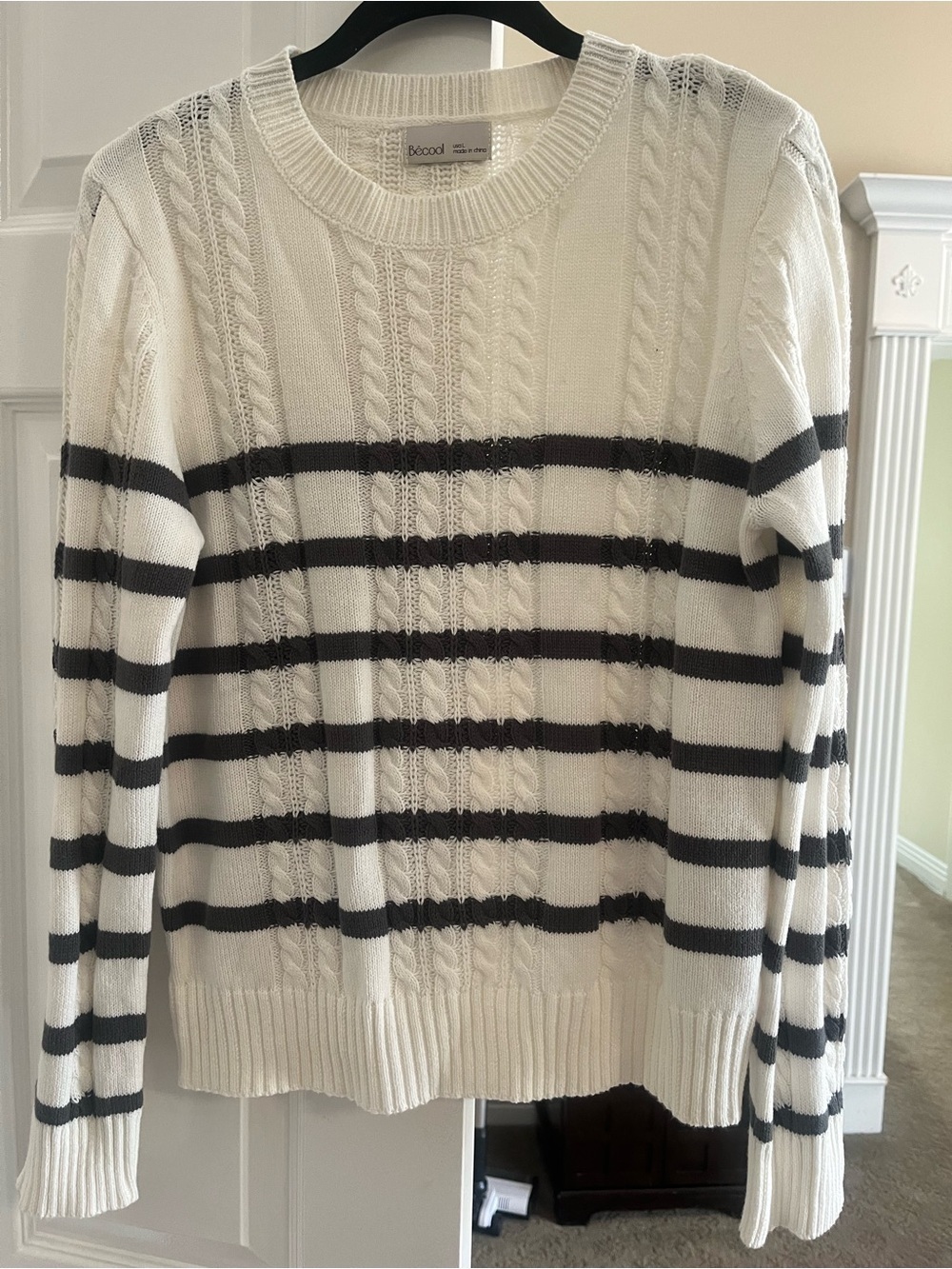 Becool Cream Crewneck Sweater with Stripes